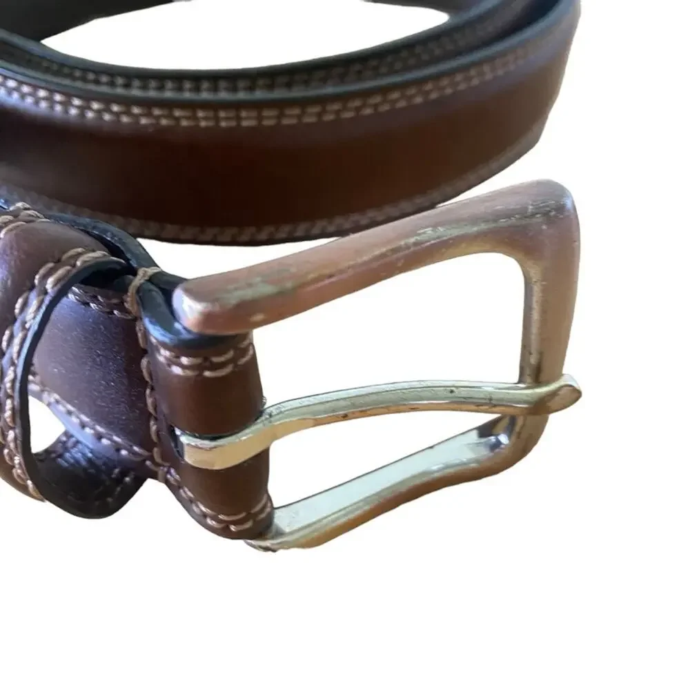 Men's Dockers Size 40/100 Brown Belt Style 11DO0168 Genuine Leather Silver Buckl